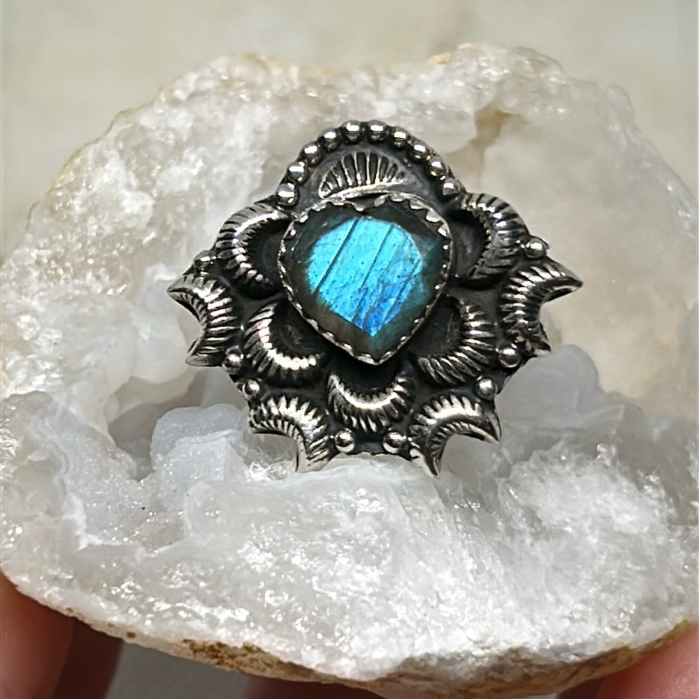 Blue Labradorite 925 Adjustable Ring - image 2